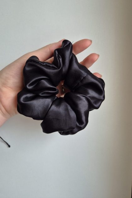 Jedwabna frotka do włosów czarna -Standard